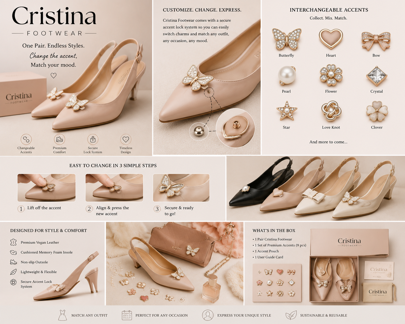 Cristina™ Interchangeable Accent Convertible Heels